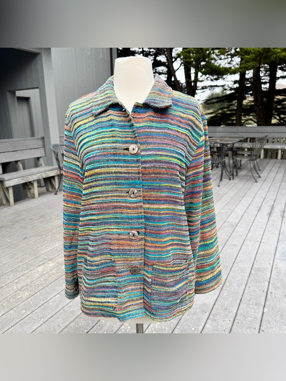 Y2K Striped Multicolor Button-Front Knit Jacket